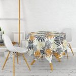 Kahverengi Ve Gri Yaprak Desenli Yuvarlak Masa Örtüsü - Çap 140cm Realhomes