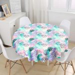 Sulu Boya Yaprak Desenli Modern Yuvarlak Masa Örtüsü - Çap 140cm Realhomes