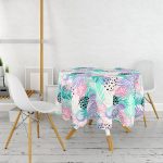 Sulu Boya Yaprak Desenli Modern Yuvarlak Masa Örtüsü - Çap 140cm Realhomes