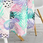 Sulu Boya Yaprak Desenli Modern Yuvarlak Masa Örtüsü - Çap 140cm Realhomes