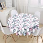 - MasaYuv-5274-Gorsel1 - Realhomes Sulu Boya Yaprak Motifli Dijital Baskılı Yuvarlak Masa Örtüsü - Çap 140cm Realhomes