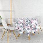 - MasaYuv-5274-Gorsel2 - Realhomes Sulu Boya Yaprak Motifli Dijital Baskılı Yuvarlak Masa Örtüsü - Çap 140cm Realhomes