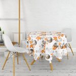 Mermer Desen Ve Kuru Yaprak Motifli Yuvarlak Masa Örtüsü - Çap 140cm Realhomes