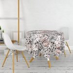 Leopar Baskılı İkat Desenli Modern Yuvarlak Masa Örtüsü - Çap 140cm Realhomes