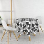 Siyah Ve Beyaz Yaprak Motifli Yuvarlak Masa Örtüsü - Çap 140cm Realhomes