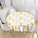 Beyaz Zeminde Sulu Boya Pembe Yan Çizgi Motifli Yuvarlak Masa Örtüsü - Çap 140cm Realhomes