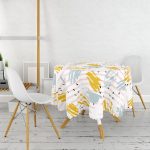 Beyaz Zeminde Sulu Boya Pembe Yan Çizgi Motifli Yuvarlak Masa Örtüsü - Çap 140cm Realhomes