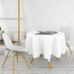 Beyaz Zemin Üzerinde Soyut Yaprak Çizimli Yuvarlak Masa Örtüsü - Çap 140cm Realhomes