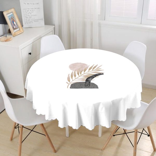 - MasaYuv-5310-Gorsel1 - Realhomes  Siyah Zeminli Geometrik Geyik Çizimli Modern Yuvarlak Masa Örtüsü - Çap 140cm Realhomes