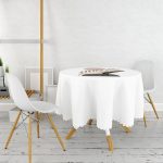 - MasaYuv-5310-Gorsel2 - Realhomes  Beyaz Zemin Üzerinde Gold Yaprak Motifli Yuvarlak Masa Örtüsü - Çap 140cm Realhomes
