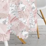 - MasaYuv-5314-Gorsel3 - Realhomes  Mermer Desen Temalı Geometrik Yaprak Motifli Yuvarlak Masa Örtüsü - Çap 140cm Realhomes