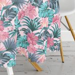 Pembe Zeminde Canlı Tropik Yaprakları Dijital Baskılı Yuvarlak Masa Örtüsü - Çap 140cm Realhomes