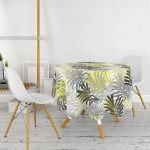 - MasaYuv-5358-Gorsel2 - Realhomes  Sarı Yapraklar Üzerinde Nokta Tasarımlı Yuvarlak Masa Örtüsü - Çap 140cm Realhomes