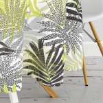 - MasaYuv-5358-Gorsel3 - Realhomes  Sarı Yapraklar Üzerinde Nokta Tasarımlı Yuvarlak Masa Örtüsü - Çap 140cm Realhomes