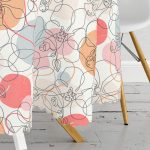 Kırmızı Ve Turuncu Puantiyeli Zeminde Karakalem Çiçek Motifli Yuvarlak Masa Örtüsü - Çap 140cm Realhomes