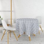 - MasaYuv-5382-Gorsel2 - Realhomes  Lavivet Zeminde Beyaz Yapraklı Yuvarlak Masa Örtüsü - Çap 140cm Realhomes