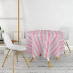 - MasaYuv-5384-Gorsel2 - Realhomes  Pembe Mavi Düz Çizgiler Özel Tasarım Yuvarlak Masa Örtüsü - Çap 140cm Realhomes