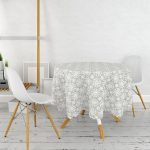 Gri Kot Desenli Güneş Motifli Modern Yuvarlak Masa Örtüsü - Çap 140cm Realhomes