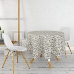 Gri Zeminde Dalgalı Çizgiler Üzerinde Damla Motifli Yuvarlak Masa Örtüsü - Çap 140cm Realhomes