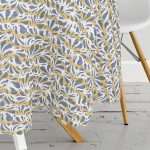 Gri Zeminde Dalgalı Çizgiler Üzerinde Damla Motifli Yuvarlak Masa Örtüsü - Çap 140cm Realhomes