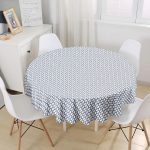 Lacivert Kot Zemin Üzerinde Gri Su Damlacıklı Yuvarlak Masa Örtüsü - Çap 140cm Realhomes