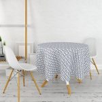 Lacivert Kot Zemin Üzerinde Gri Su Damlacıklı Yuvarlak Masa Örtüsü - Çap 140cm Realhomes