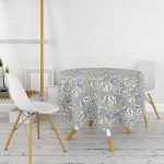 - MasaYuv-5397-Gorsel2 - Realhomes Kahverengi Ve Lacivert Renkte Dalgalı Desen Baskılı Özel Tasarım Yuvarlak Masa Örtüsü - Çap 140cm Realhomes