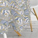 - MasaYuv-5397-Gorsel3 - Realhomes Kahverengi Ve Lacivert Renkte Dalgalı Desen Baskılı Özel Tasarım Yuvarlak Masa Örtüsü - Çap 140cm Realhomes