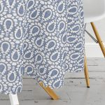 RealHomes Lacivert Kot Zeminde Soyut Çizimler Baskılı Yuvarlak Masa Örtüsü - Çap 140cm Realhomes