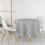 - MasaYuv-5400-Gorsel2 - Realhomes  Kot Zeminli Düz Çigili Yaprak Motifli Yuvarlak Masa Örtüsü - Çap 140cm Realhomes