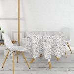 Gri Kot Zeminde Kurumuş Dal Desenli Özel Tasarım Yuvarlak Masa Örtüsü - Çap 140cm Realhomes