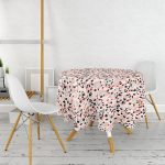 Pembe Zeminde Siyah Leopar Baskılı Yuvarlak Masa Örtüsü - Çap 140cm Realhomes