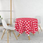 Kırmızı Puantiyeli Dijital Baskılı Yuvarlak Masa Örtüsü - Çap 140cm Realhomes