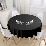 Siyah Zemin İçinde Görünen Beyaz Kanatlar Yuvarlak Masa Örtüsü - Çap 140cm Realhomes