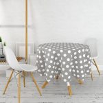 - MasaYuv-548-Gorsel2 - Realhomes  Gri Puantiyeli Dijital Baskılı Yuvarlak Masa Örtüsü - Çap 140cm Realhomes