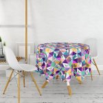 Geometrik Üçgen İçerisinde Kuş Baskılı Yuvarlak Masa Örtüsü - Çap 140cm Realhomes