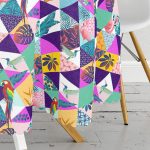 Geometrik Üçgen İçerisinde Kuş Baskılı Yuvarlak Masa Örtüsü - Çap 140cm Realhomes