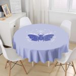 - MasaYuv-5747-Gorsel1 - Realhomes  Karolina Mavisi Zeminli Sonsuz Kelebek Desenli Modern Yuvarlak Masa Örtüsü - Çap 140cm Realhomes