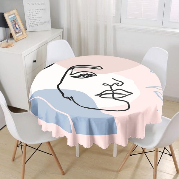 - MasaYuv-5751-Gorsel1 - Realhomes  Zigzag Desen Dijital Baskılı Yuvarlak Masa Örtüsü - Çap 140cm Realhomes