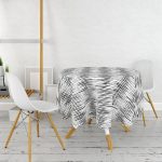 - MasaYuv-5764-Gorsel2 - Realhomes Siyah Beyaz Modern Çizgili Yuvarlak Masa Örtüsü - Çap 140cm Realhomes