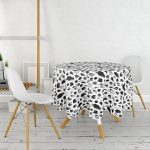 - MasaYuv-5765-Gorsel2 - Realhomes Beyaz Zeminde Anlamsız Çizgiler Motifli Yuvarlak Masa Örtüsü - Çap 140cm Realhomes