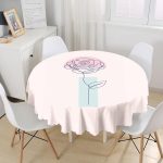 - MasaYuv-5776-Gorsel1 - Realhomes Pembe Zeminde Gül Motifli Bohemian Yuvarlak Masa Örtüsü - Çap 140cm Realhomes