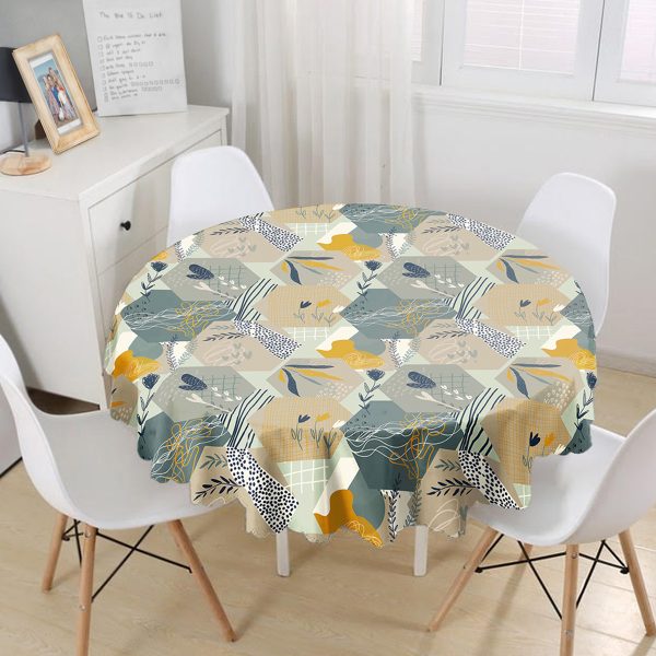 Pembe Mavi Zeminde Kar Tanesi Detaylı Modern Yuvarlak Masa Örtüsü - Çap 140cm Realhomes