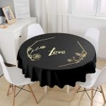 - MasaYuv-6008-Gorsel1 - Realhomes Altın Geometrik Çiçek Çerçeveli Özel Tasarım Yuvarlak Masa Örtüsü - Çap 140cm Realhomes