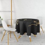 - MasaYuv-6008-Gorsel2 - Realhomes Altın Geometrik Çiçek Çerçeveli Özel Tasarım Yuvarlak Masa Örtüsü - Çap 140cm Realhomes
