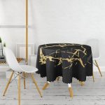 Siyah Gold Detaylı Mermer Tasarımlı Dijital Baskılı Yuvarlak Masa Örtüsü - Çap 140cm Realhomes