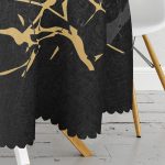 Siyah Gold Detaylı Mermer Tasarımlı Dijital Baskılı Yuvarlak Masa Örtüsü - Çap 140cm Realhomes