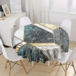 Geometrik Mermer Üzerinde Granit Akik Ve Altın Yaratıcı Dokulu Yuvarlak Masa Örtüsü - Çap 140cm Realhomes