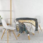 Geometrik Mermer Üzerinde Granit Akik Ve Altın Yaratıcı Dokulu Yuvarlak Masa Örtüsü - Çap 140cm Realhomes