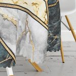 Geometrik Mermer Üzerinde Granit Akik Ve Altın Yaratıcı Dokulu Yuvarlak Masa Örtüsü - Çap 140cm Realhomes